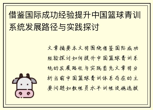 借鉴国际成功经验提升中国篮球青训系统发展路径与实践探讨