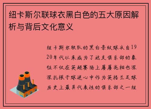 纽卡斯尔联球衣黑白色的五大原因解析与背后文化意义