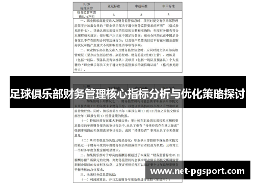 足球俱乐部财务管理核心指标分析与优化策略探讨