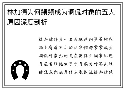 林加德为何频频成为调侃对象的五大原因深度剖析
